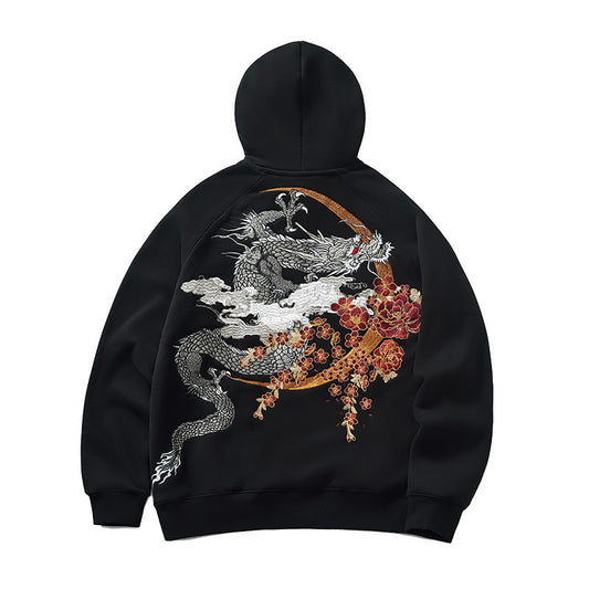 Dragon Embroidered Hoodie Men